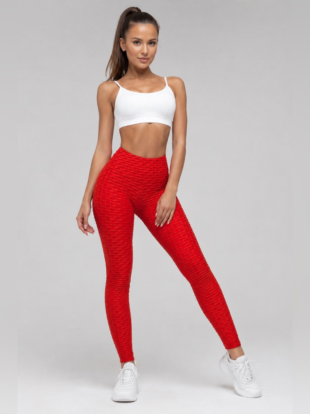 Red scrunched butt leggings